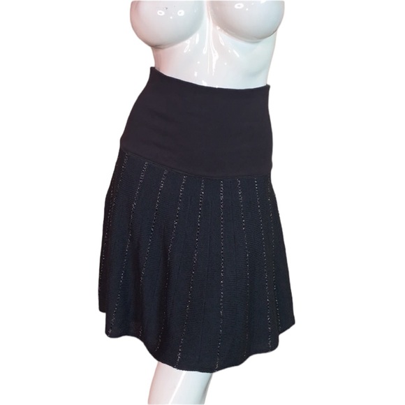 Free People FP knit navy blue skirt mini striped sparkly metallic fun flare sz L - Picture 8 of 13